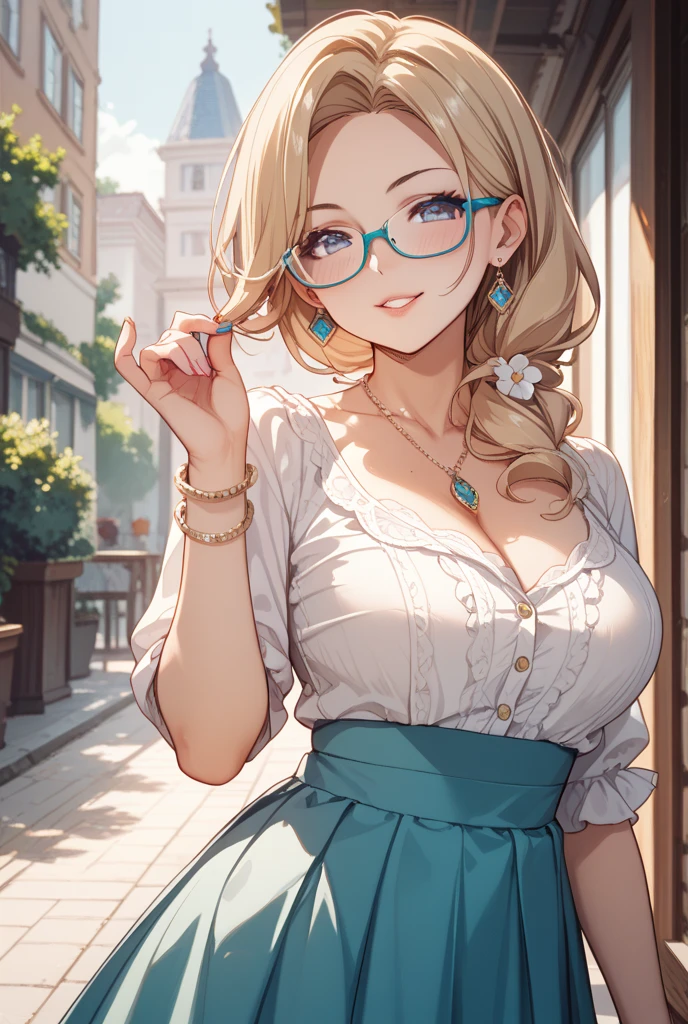 (Highest quality,4K,8k,High resolution,masterpiece:1.2),Very detailed,(Realistic,photoRealistic,photo-Realistic:1.37),Beautiful attention to detail,Beautiful lip detail,girl with beautiful eyes, Anime girl in a cute dress, Cute anime wife in a nice dress, Detailed digital anime art, Wearing a dress, everyone, Beautiful Anime Girls, Cute Anime Girl, Smooth anime art, Anime Style, Vibrant colors, Soft lighting, Detailed coquettish eyes, Beautiful cleavage, Glasses, tongue