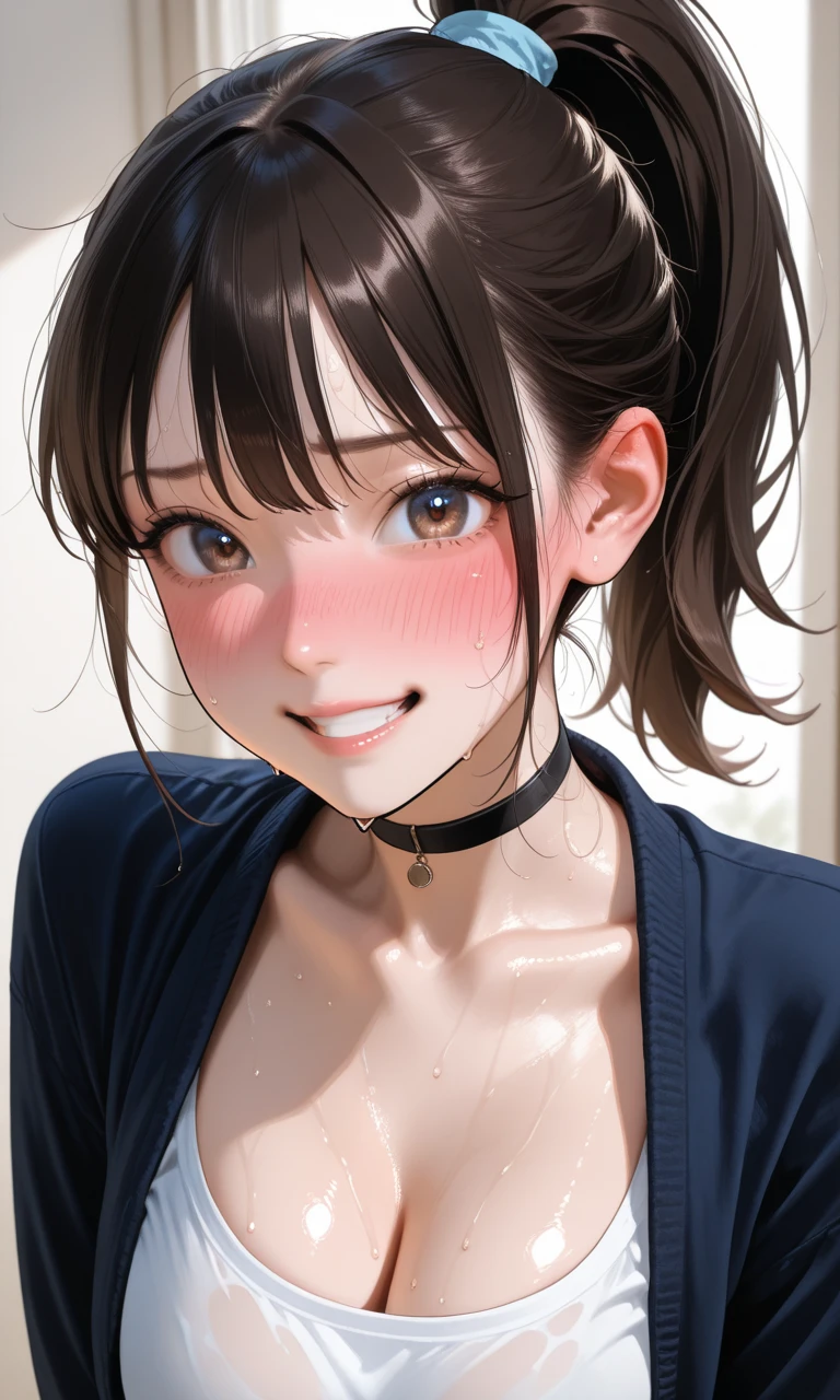 Highest quality, Realistic, Very detailed, finely, High resolution, 8k wallpaper、 Beautiful Japanese Women, Sharp focus, Perfect dynamic composition, Detailed and realistic skin texture、Happy expression、whole body、Messy hairstyle、Grid Girls、Race Queen、Belly piercing