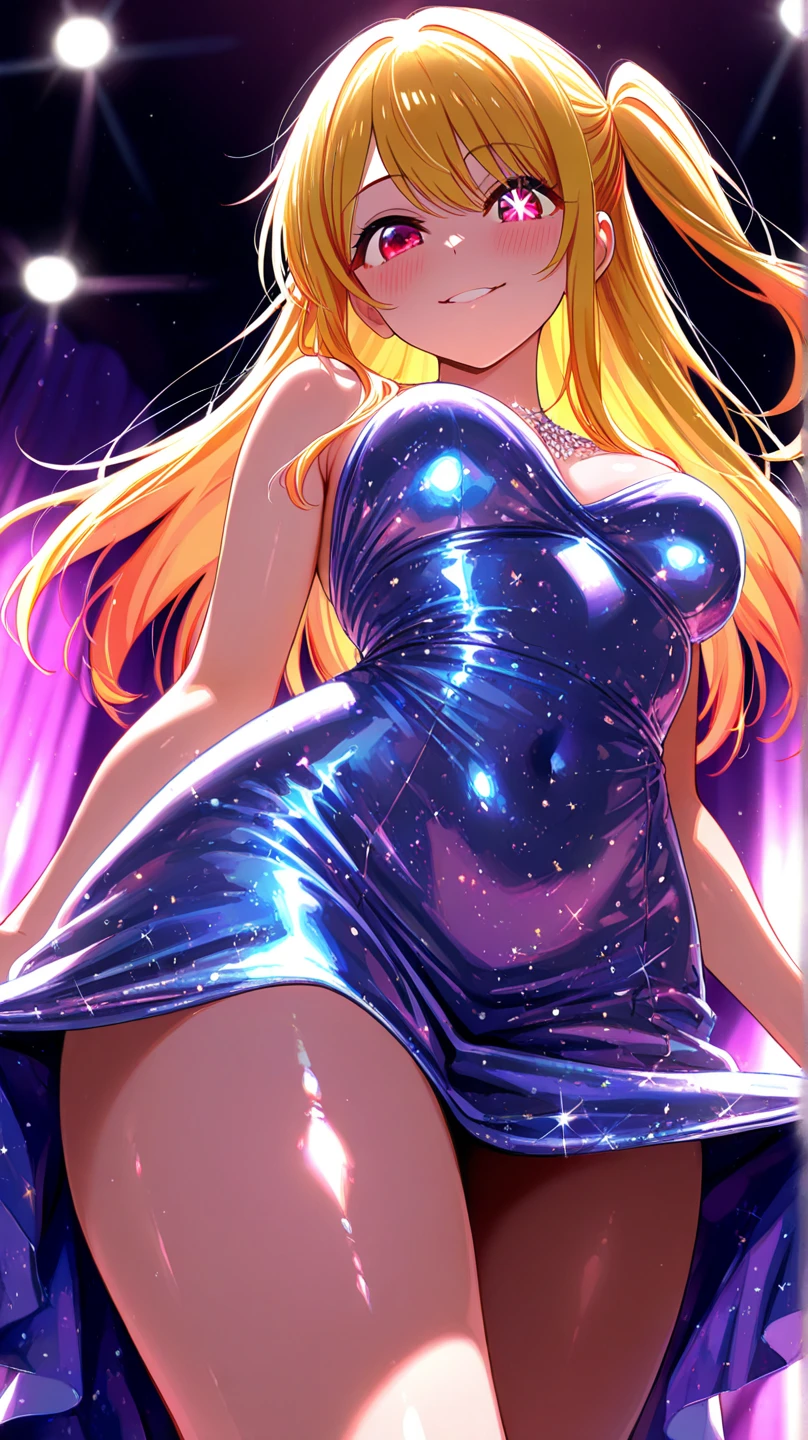 a beautiful 20 year old blonde woman with big messy hair in a blue dress, white stockings, black headband, cleavage, fantasy art style, rossdraws cartoon vibrant, alice x. zhang, alice in wonderland cyberpunk, cute detailed digital art, colorfull digital fantasy art, digital fantasy art ), glossy digital painting, rossdraws pastel vibrant, rossdraws 2. 5, rossdraws 1. 0
