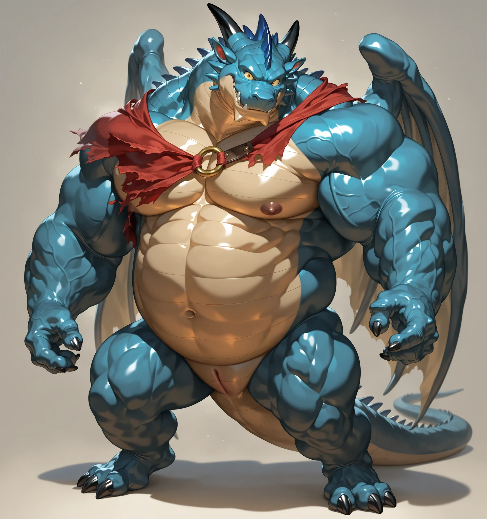 Fat Gargoyle, pokemon style, angular, red head, blue body, yellow belly.