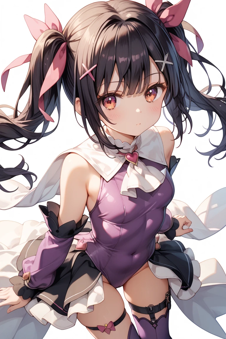 1girl, solo, holding twintails, holding hair, twintails, short hair, (leaning forward:1.2), cowboy shot, white background, simple background <lora:holding_twintails_32:1.0>