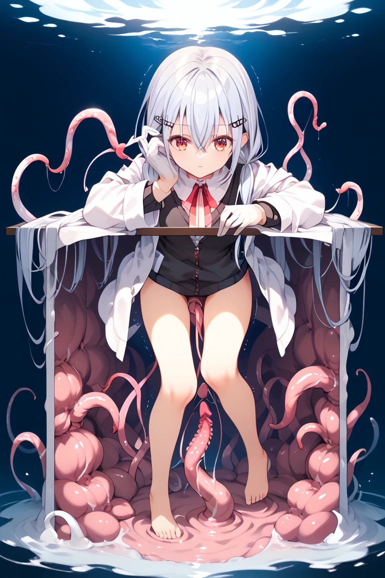 cannot see ears,a girl,human,((standing)),masterpiece,Highest quality,LocationHSR, Yellow Eyes, Good strap, Jacket, black gloves, open Jacket, Long Hair, White shirt, gloves, Hair between the eyes, black Jacket, Grey Hair,NSFW,tentacle bound arms,tentacle bound legs,(many tentacles:1.7), ((tentacles sex)), ((vaginale)),(tentacle pit:1.5),(rollng eyes:1.8), troubled eyebrows, drool, orgasm, ((close mouth)), (clench teeth),cum on body,cum on clothes,bukkake,excessive cum,cum string,cum overflow,cumdrip,leg up,(((Suspended on tentacles))),medium breasts,Two legs,tongue,