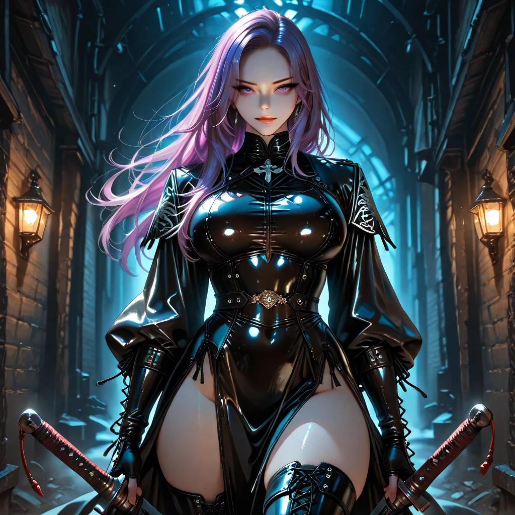 (extremely detailed CG unity 8k wallpaper),(masterpiece), (best quality), (ultra-detailed), (best illustration),(best shadow), (sharp eyeliner, eyeshadow, detailed eyes:1.1), 1girl, solo, elf girl, (sexy, beautiful woman, perfect face, shy, ashame, perfect eyes, fix eyes, green eyes), leash on collar, high heels, legs spread, night, leather purple outfit, she wear purple high heel boots, (green eyes, pink hair),detailed eyes, detaield hands, detailed face, elf woman