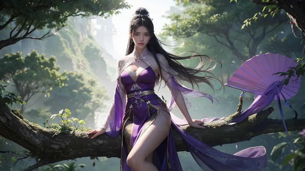 (((medium shot)))(((cowboy shot)))a stunning detailed background (An ancient forest shrouded in mist, where the branches of the trees intertwine like the ribs of a cathedral in the sky),, mid age, milf, dark theme,masterpiece, best quality, realistic, photo of fit sexy naked brunette 30 year old with a flower in hair girl(tiny waist, medium hips, huge natural breast), long perfectly shaped legs:1.5, perfectly shaped thighs:1.5, deep cleavage ( beautiful very long hair:1.5, Terracotta lips,) flicked, detailed face,:1.5 detailed body, full body, intricate, High Detail, Sharp focus (perfect female form, perfect face:1.5, beautiful eyes,:1.5 eyeliner, expressive eyes, amused expression), light sensual smile, ,nsfw, ((perfect eyes)), (detailed pupils) long shot, , depth of field, (((medium shot))) (realistic:1.5), cherry blossoms,peach blossom,(jet),jewelry, earrings, hair ornament, necklace, earrings, bracelet, armlet, Style-Japan blue flower <lora:BaiChenXiang:0.8>