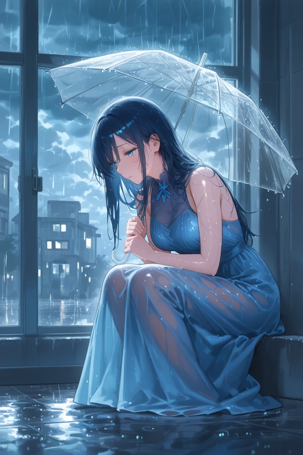 arafed girl lolita laying on the grass in the rain with a book, after rain and no girls, the most beautiful scene, carnal ) wet, raining, under rain, made out of rain, perfect movie shot, wash off in the rain, knees tucked in | rain falls, raining outside, 1995 movie, raining!, in the rain
