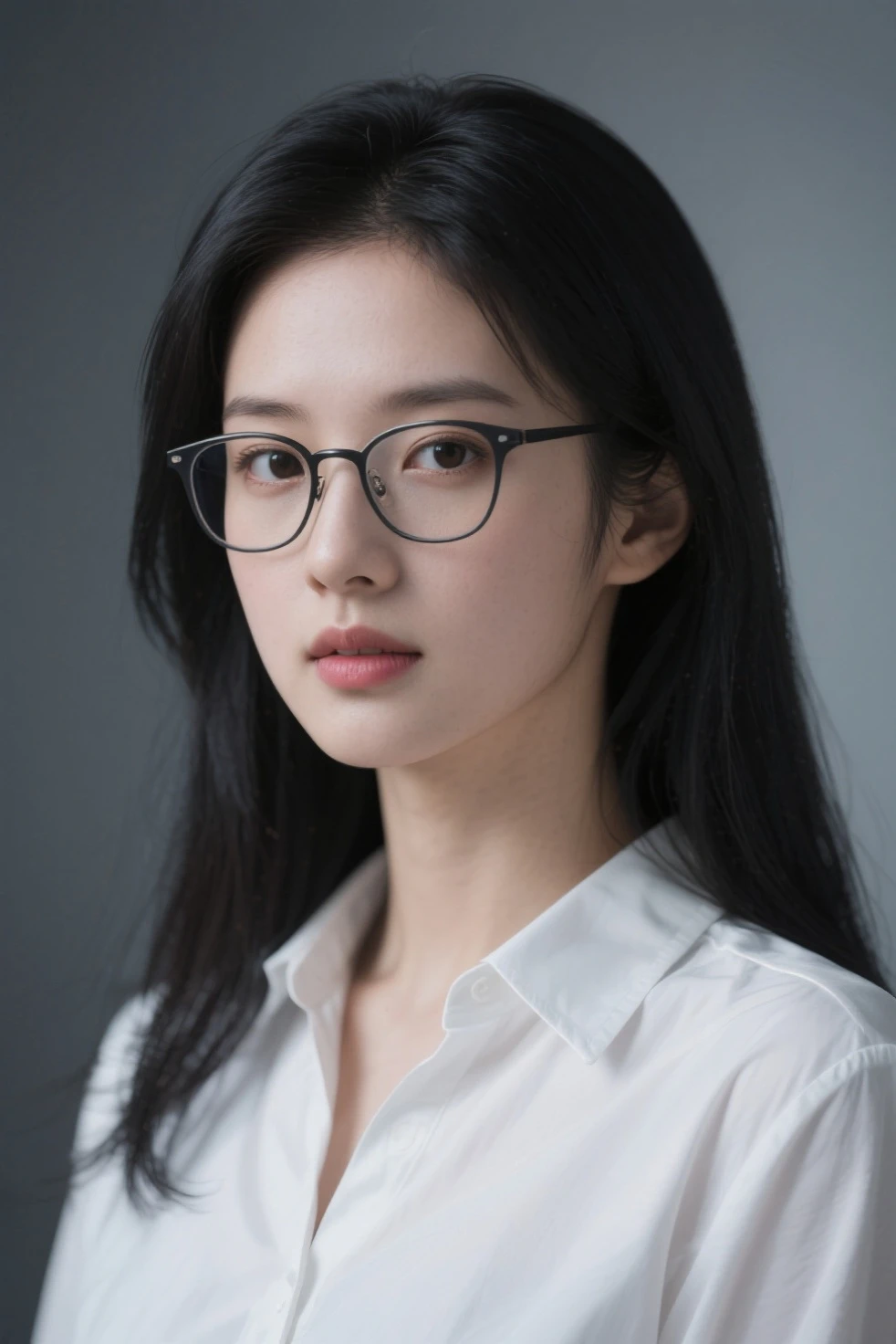 8k, raw photo, (masterpiece), (best quality), highres, (realistic, photo-realistic:1.4), ultra detailed, super_detail, ultra highres, perfect_anatomy, realistic, <lora:Gohyunjeong-10:1.2>, white shirt, wearing glasses, ((gigantic breasts)), (smile)