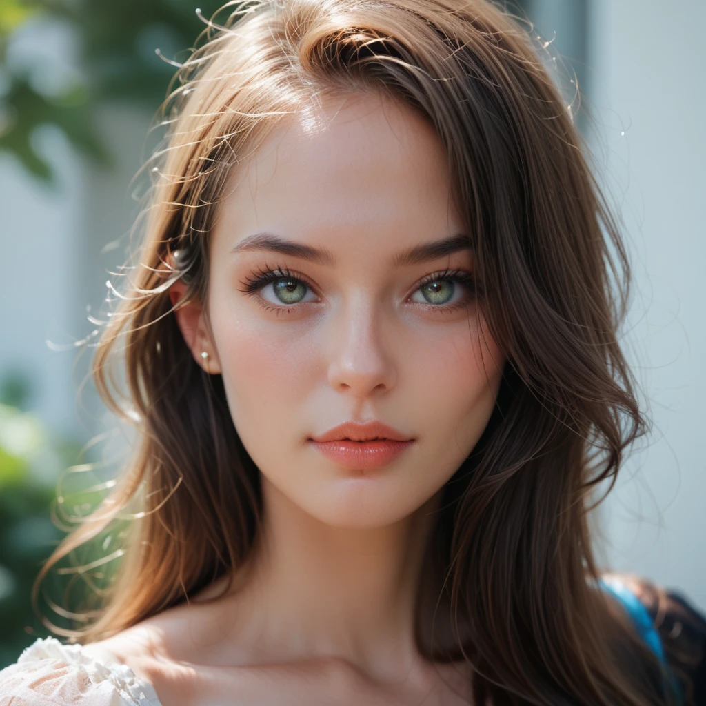 bule, full body Esbian, bustup, photo of a Young girl, model shoot tyle, brown haired, shorth hair, (Look at viewers:1.2), (Detailed pupils:1.3), (natural soft light), (魅惑的), film grains, bokeh dof, 美丽的面容, super-detaild skin, Perfect glowing eyes, skin pore, Soft hair, Stitching of the fabric, Fabric texture