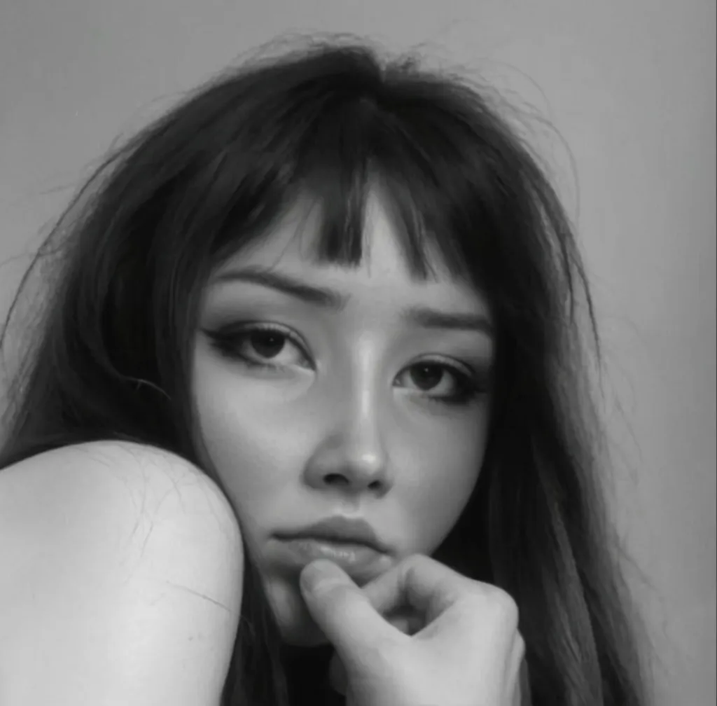 FACE MOMO TWICE, RAW photo, (high detail) ,film grain, masterpiece, 45mm lens , close up , bed, deep shadows, contrast, (selfie), mouth open 4nn4k3ndrick, naked, (looking away, blushing), disgusted expression, SEXY POSE, NAUGHTY EXPRESSION