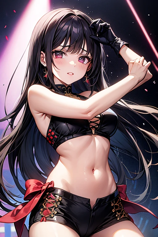 Adult women、Accurate number of fingers、Exact number of legs、Exact number of arms、Bangs, Ribbon Ponytail, brown hair, (blush:1), (Put one hand in your underwear:1.8), fingering, (cat juice:1.2), cum in mouth, (A woman holding a microphone ready to sing:1.5)、White and Navy Idol Outfit、The outfit includes a navy blue Icon style corset., There is a ribbon on the collar of that costume.、Clothing covers shoulders, side, upper arm, and weapons., This costume only opens at the chest.、high socks、White idol style skirt, (Exquisite and luxurious decorative lingerie:1.3), Ribbon at neckline, (White and pink,with lots of lace:1.3), white lace:1.2), Sexy Lingerie, raise your legs、 beautiful big breasts, (Erect nipples:1), The skirt was rolled up、best quality, High resolution, (Detailed and beautiful eyes:1.6), Very rich facial details, perfect lighting, Very detailed CG, (perfect hands, perfect anatomy),Embarrassed expression、The expression of not wanting to go to the toilet, (Sexual pleasure expression:1.4), (expression of pain:1.2)、Close your eyes、sexy look、look up、mouth half open、、(live stage、many viewers:1.3)、Spring all over the body、(There is a black spot on the lower right corner of the mouth)、medium bob hair、(masterpiece, best quality:1.2), 1 girl, alone,secretary,,on the table, sexy pose、(Nude with shiny black satin blazer:1.5),Cleavage incision,skirt lift,(Squat down,),Display Silk,best quality, digit, super detailed, finely, High resolution, 8k wallpaper, Perfect dynamic composition, Detailed and beautiful eyes, black satin dress,wear black clothes,(masterpiece, best quality:1.2), 1 girl, alone,Standing Splits