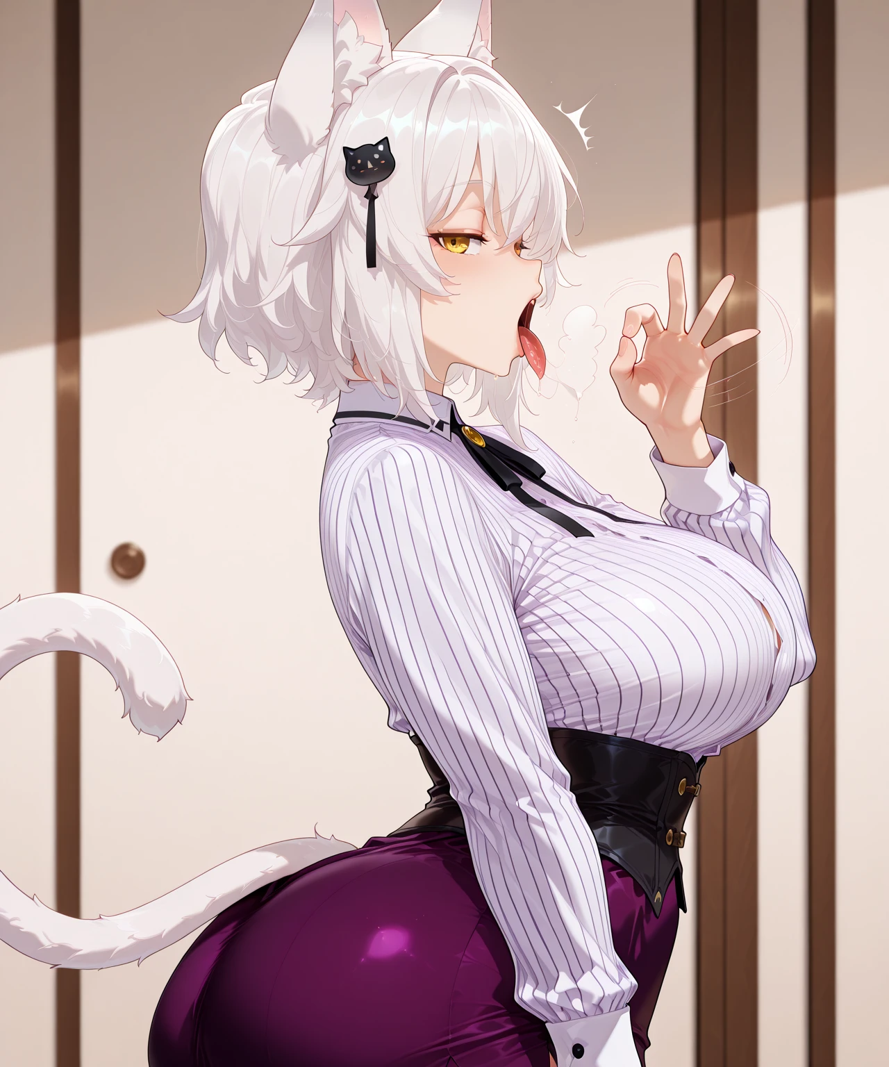 cat ear,whaite hair,Cat tail,Lori huge breasts cleavage,quadratic element