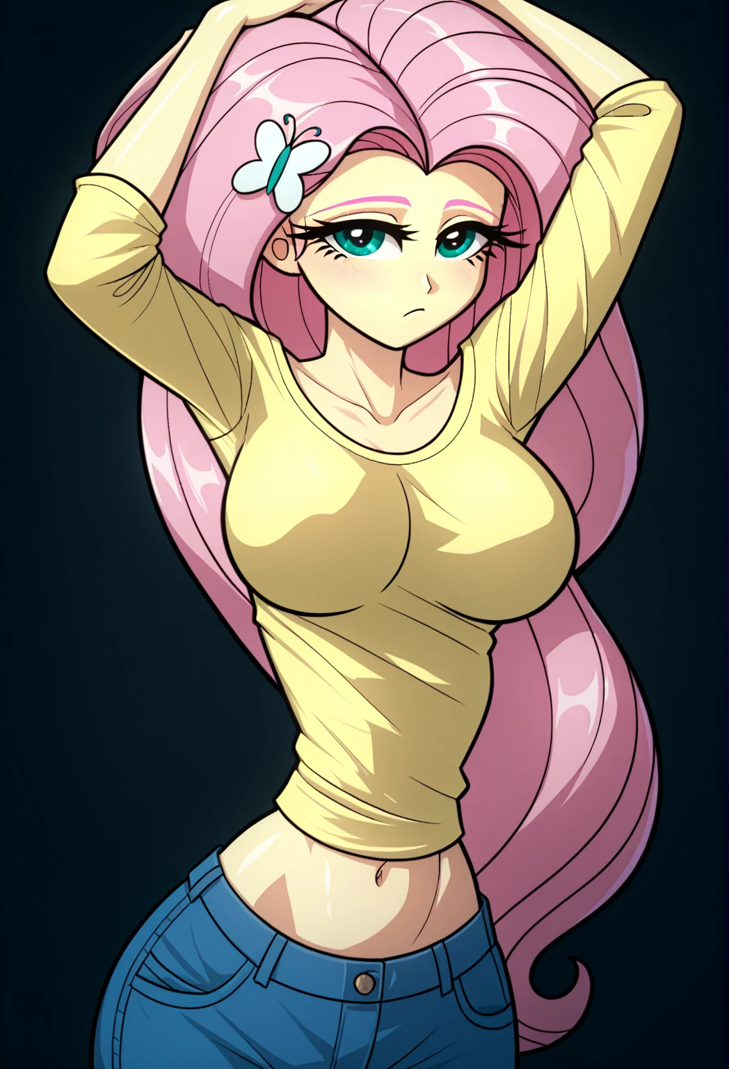 My little pony, fluttershy goth, goth dress, (lifting her white panties up), big breasts, dog collar, earrings, piercing, black eyeshadow, black nails, sexy ass, kissing with dog, (((anal sex with dog)))