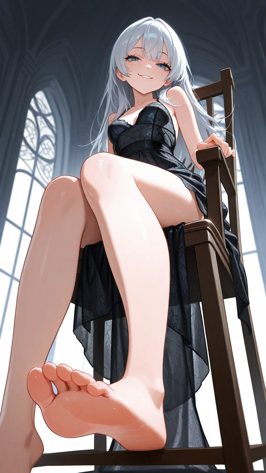 absurd res, high res, (work: 1.4), very detailed, 1 girl, sitting, legs exposed, large breasts, transparent dress