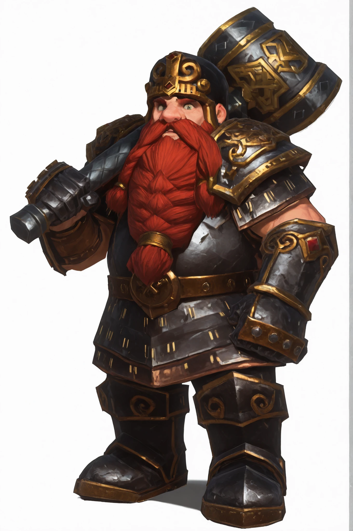 DwarfHammerer, Dwarf, holding a one maul, magnificent beard, red-haired,