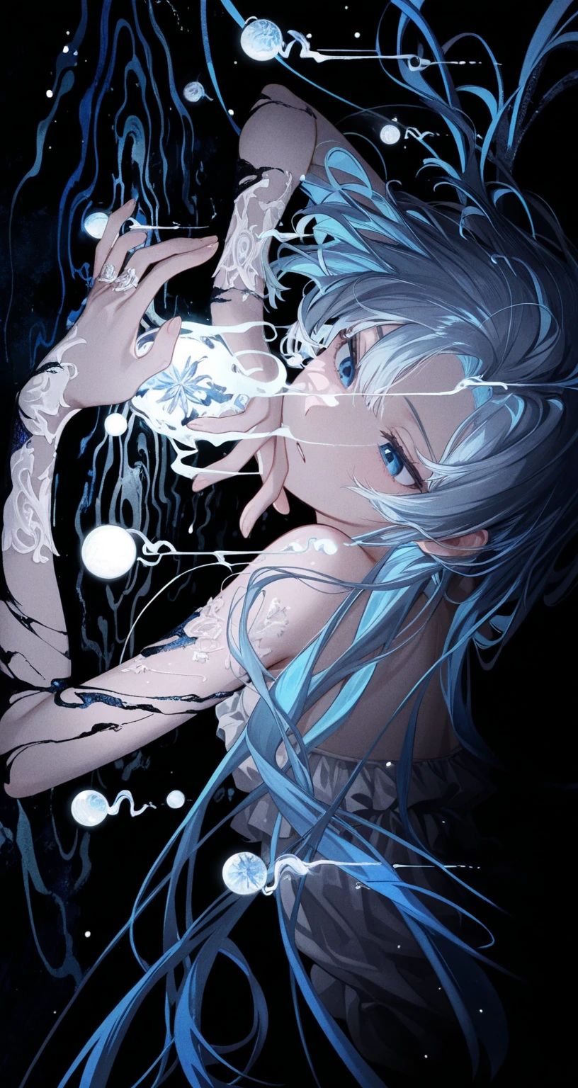 (giant alien paranormal creature,cowboy shot,above Knee Portrait,blank background,body made up of water,shiny oil slime glowing,ethereal creature,Look through the body,Psychedelic color:1.55),(all-seeing-eyes,headless,Tentacles and pupils,planet,Graal glass,dystopian art,hyperrealistic,afrofuturism:1.25),on the planet surface,Aerial view,Concept art,starry sky,