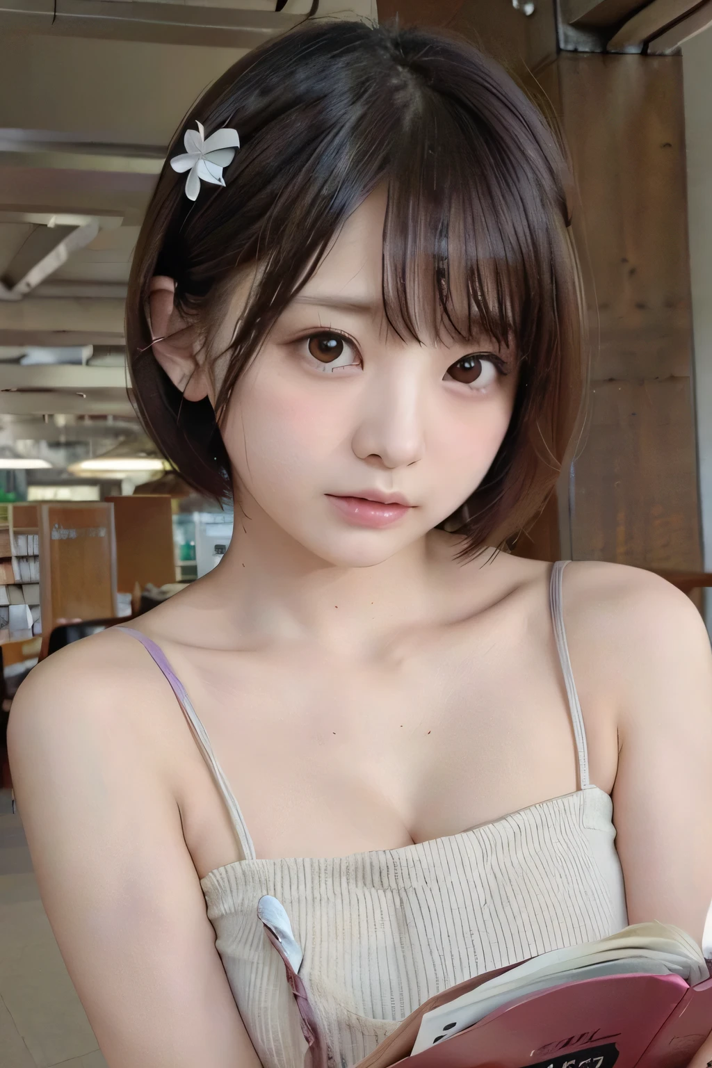 (highest quality, masterpiece, Ultra-high resolution, 8K, RAW Photos, Realistic, Anatomically correct:1.2, SFW:1.5), 
((Hands on own Face:1.0, Cheeks Resting in own Hands:1.0, Put/Contact own Elbows onto Something's Edge:1.2, All Fours:1.2)), 
(Short Bob Cut, 20-year-old girl:1.2, Suit Tie:1.0, Embarrassed, blush:1.0, Very white skin, Open Mouse Slightly:1.5, Looking at the audience, Full Body), 
Inside, Office, DayLights:1.0, Fine Bokeh