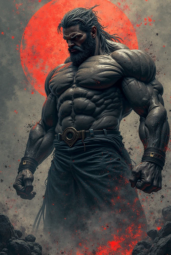 a guy with huge muscles, red eyes and a cowboy hat