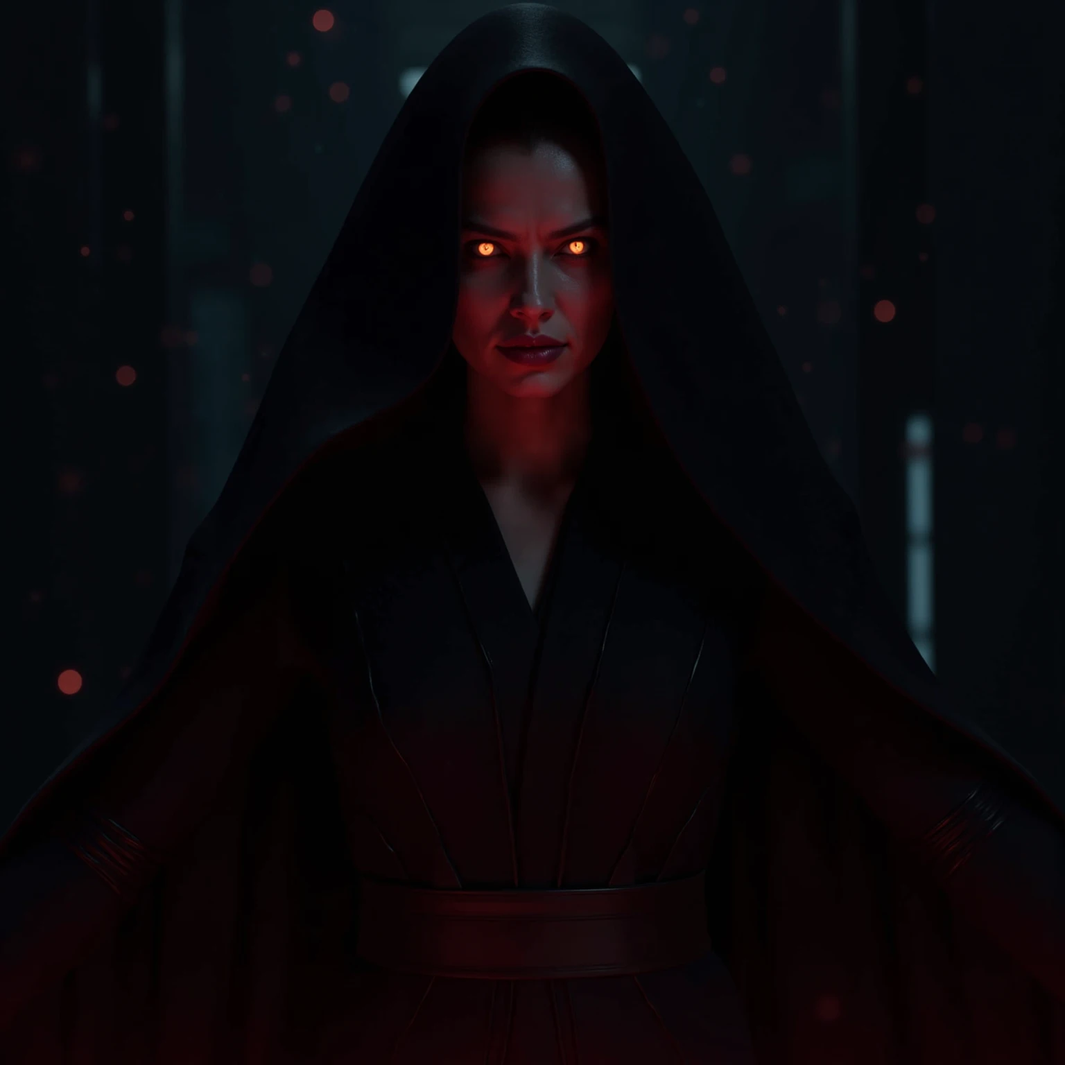 Scene from the movie, close-up shot of Woman dressed as Moon Knight from Marvel, distorted space, distorted undead in the background, lens flares, light shafts, intricate details, highly detailed, volumetric lighting, 4k rendering, stock photo, hyperrealistic, realistic textures, dramatic lighting, Unreal Engine
