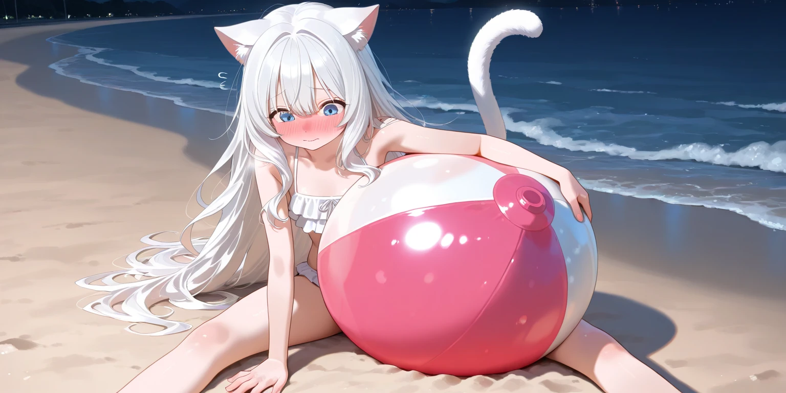 Highly detailed CG, 8k wallpaper, best quality, masterpiece, higher eyes and nose, very delicate and beautiful, beautiful, detailed,, (blue eyes: 1), (beautiful hands), (beautiful fingers) , , necklace (water:1.6), (beach:1.5), (messy hair:1.5), (leaning forward:1), looking at the viewer, (smile:1.3), (one eye closed:1.2) , (sweating), (beautiful toes), (6 years old:1.5), (1girl), (ash white hair:1.5),(middle hair:1 ), (dark skin: 1.4), (thigh circumference: 1.3) , beautiful, narrow waist, white thigh highs, narrow waist, thighs, wide hips, eyeliner, eyelashes, perfect face, detailed eyes, (dark skin : 1.5),,,(spacesuit: 1.15) , white cargo pants, astronaut )bubble helmet, space helmet, space helmet, CAT EARS, bubble helmet, eva helmet, ballgag, gagged, ball gag, gag, sweater, black hair,from below, (paw pose:1.5), sliva