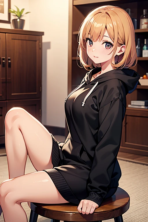An anime girl watching TV sitting on the floor