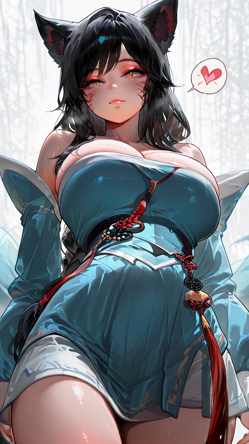 ,snap shot,red katana,fighting stance,(holding huge katana:1.3),samurai armor,,,{{{Huge breasts}}},,,,,,long skirt, brooches,Blue brooch,,(dark Blue hair:1.25),gradient_hair,( Green eyes:1.25),hair_ornament detached ,,Very Long Ponytail, poneyTail,, (head fins:1.25),、,iaidow,weapon, katana, holding sword, ready to draw, sheathed, unsheathing, scabbard,(Masterpiece, best quality), ultra-detailed, full-bodied cyber punk magical girl, hold on high tech energy KATANA,,cyber outfit, cyber hi-tech boots, high resolution, digital painting, 8k high resolution, trending art station, white background, whole body.