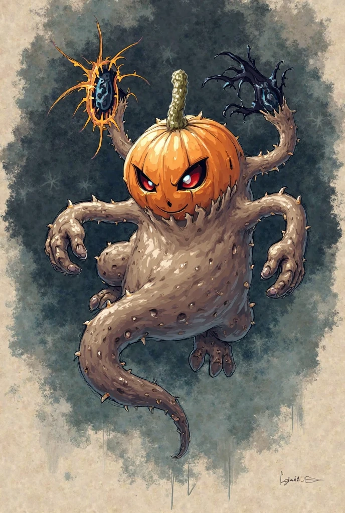 Cthulhu is a pumpkin monster among candy candles and dice, on a ship playing a board game with a vampire, bats flying around, in the steampunk style of the 19th century