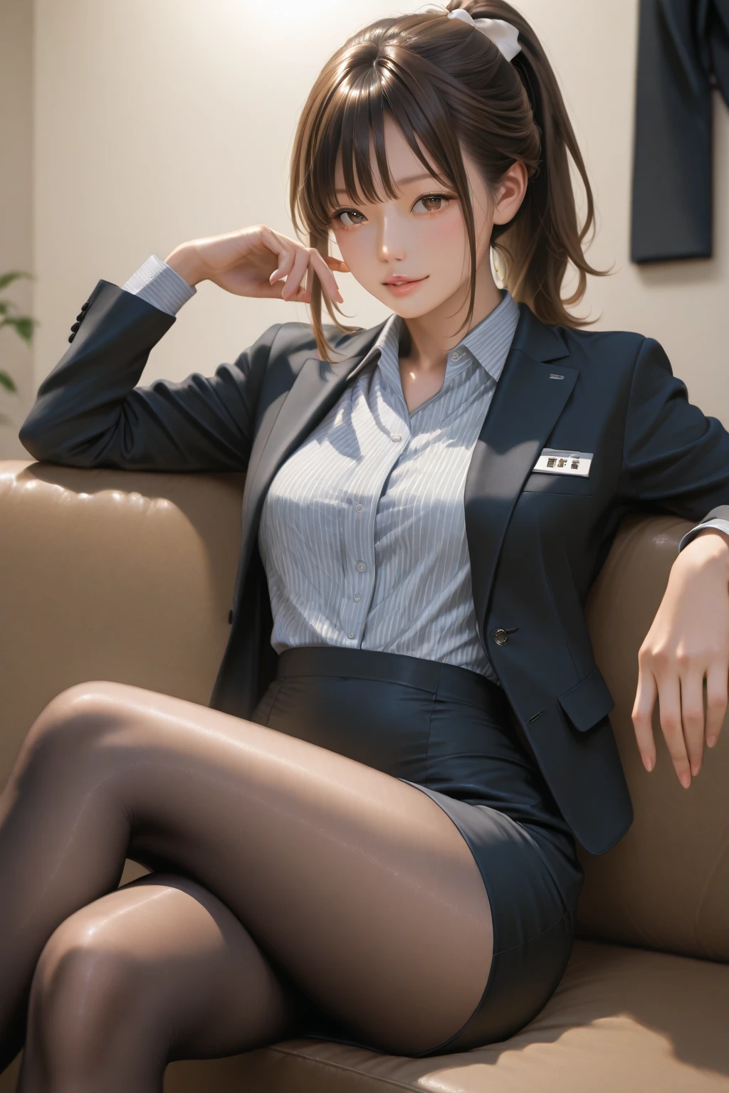 (1woman), Beautiful, Amazing face and eyes, makeup, (extremely detailed beautiful face), seducting smile, (Best Quality:1.4), (Ultra-detailed), (extremely detailed CG unified 8k wallpaper), Highly detailed, raw photos, Professional Photography, (Business Suit, Mini skirt:1.2), (Business shirt with wide open chest), (Spread your legs), (cameltoe:1.3), (beautiful scenery:1.2),