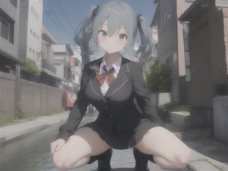 Lady,clothing,girl,No panties,Spread your legs,Background street crowd bodyguard back