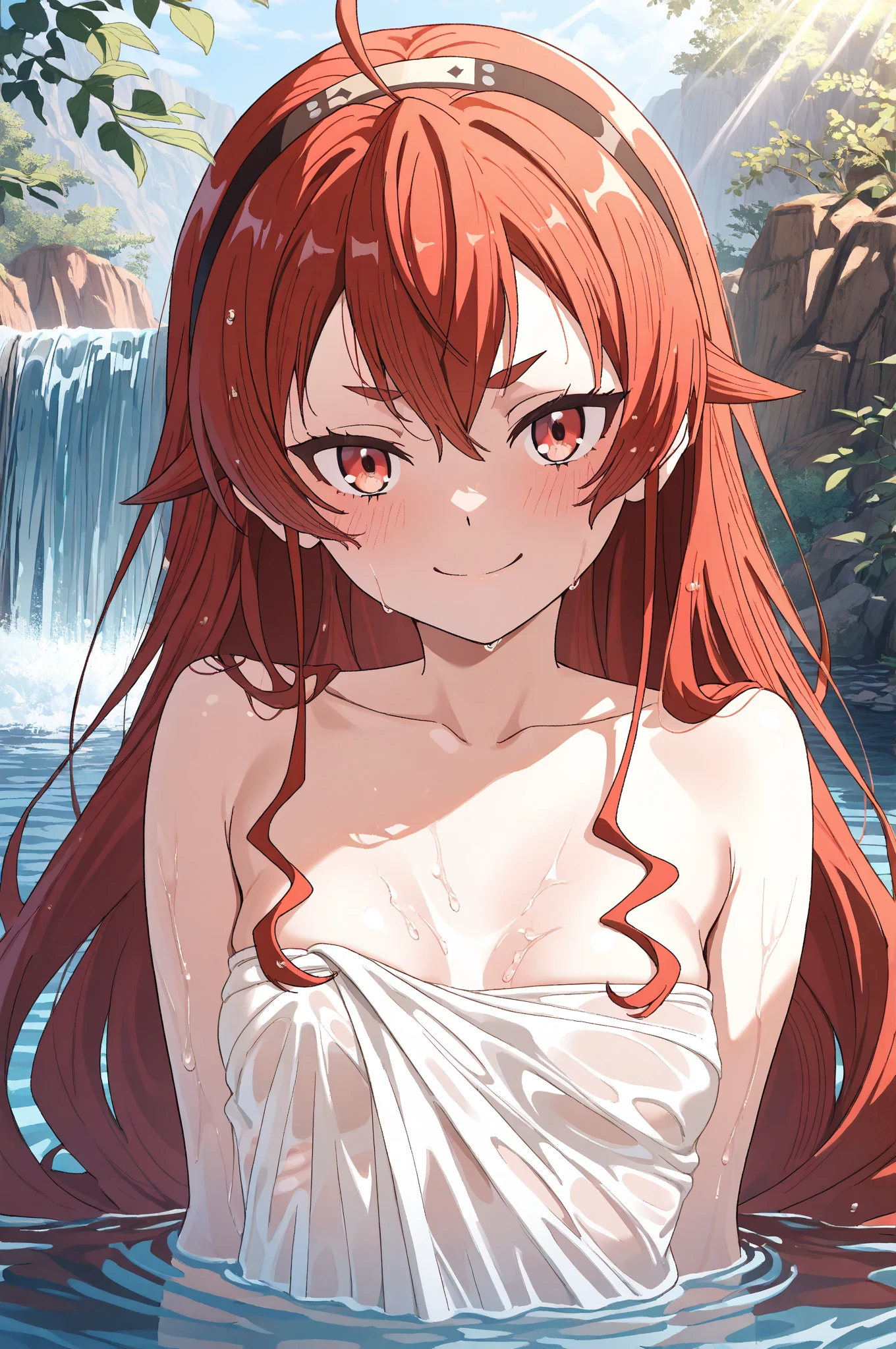 itsukinakano, Itsuki Nakano, bangs, blue eyes, Hair between the eyes, Ahoge, Redhead, smile,Big Breasts,Naked Towel,
blush,smile, Wet Hair,Wet towel,Wet Naked,Open your mouth,Damp Hair,Completely naked,barefoot,Cover one's naked body with a bath towel,moon光,night,moon,whole bodyがイラストに入るように,
break outdoors, Open-air bath,
break looking at viewer, whole body,
break (masterpiece:1.2), highest quality, High resolution, unity 8k wallpaper, (figure:0.8), (Beautiful fine details:1.6), Highly detailed face, Perfect lighting, Highly detailed CG, (Perfect hands, Perfect Anatomy),
