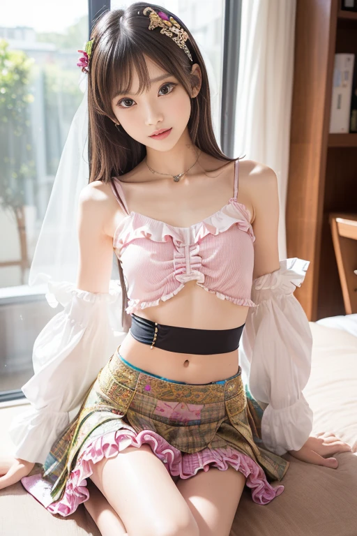 Masterpiece, Best Quality, High Resolution, Venus1, 1Girl, Solo, Bamboo, Gag, Hair (brown), Plaid Belt, Gag, Gag, Gradient Hair, Hair Ribbon, Haori, Japanese Clothing, Very Short Kimono, showing her underwear, small , Long Hair, Looking at the Audience, Pink Eyes, Very Short Pink Kimono, showing her breasts, Pink Ribbon, Ribbon, Solo, (((Masterpiece)), Forehead, standing posing infront of a burning house at night, with dark red clouds Cute puffing cheeks, seducing, Eyes wide, slim waist, sexy posing, slim tight,