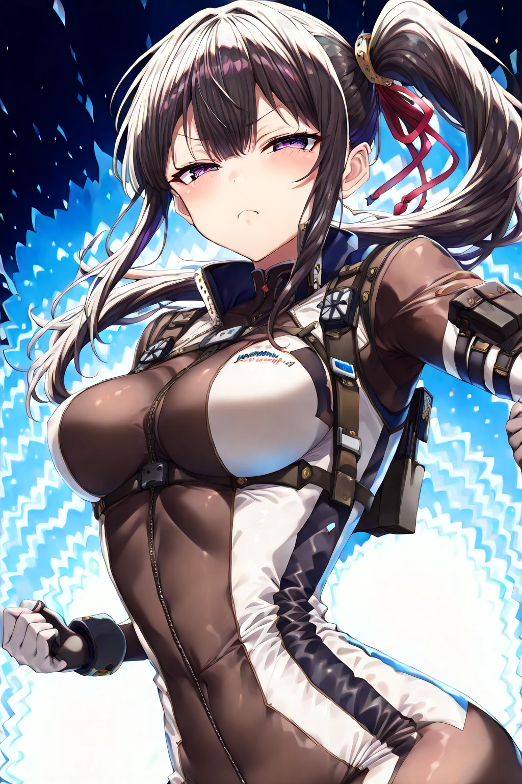 Moe anime illustration、high resolution、steampunk、female bitch assassin、brown hair、white robes、Black Latex Bodysuit、assassins creed syndicate、London during the Industrial Revolution、close-up of a person、