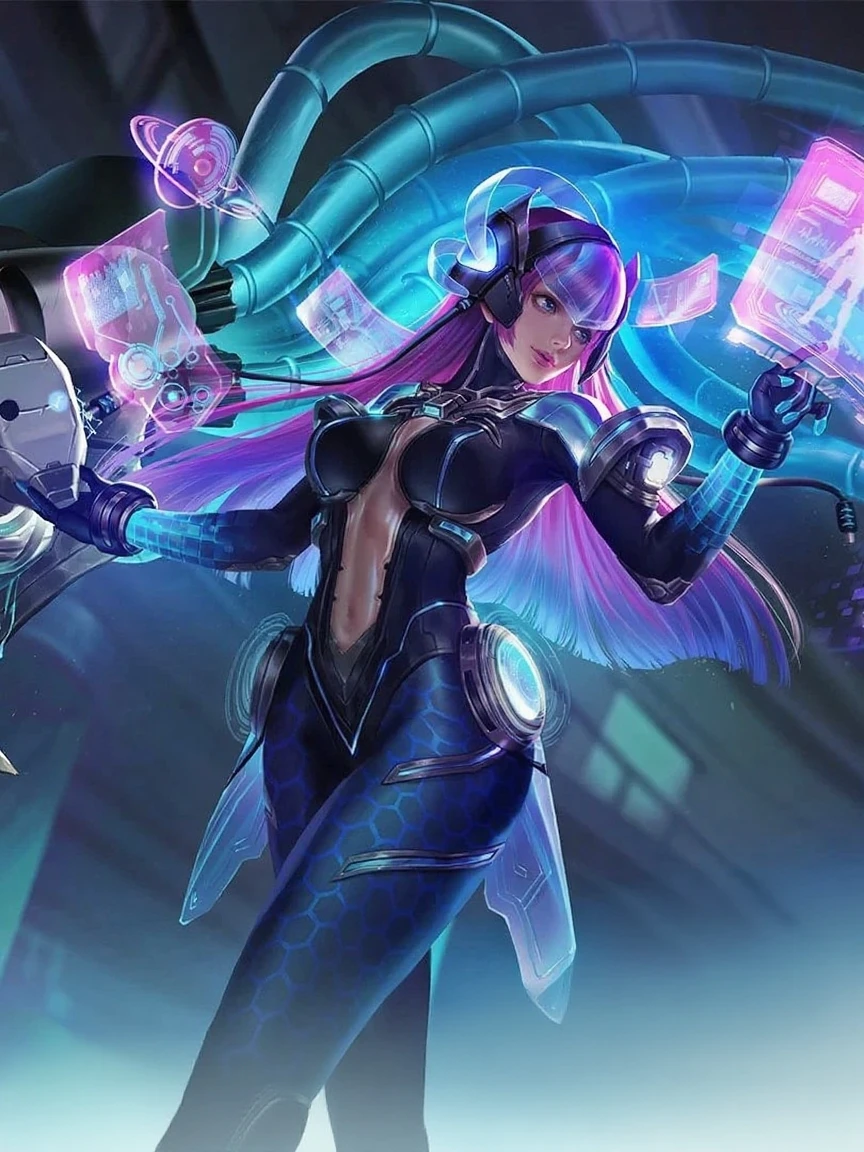 detailed futuristic woman, 1woman, beautiful detailed eyes, beautiful detailed lips, extremely detailed face, long hair, purple hair, cyberpunk outfit, neon lights, glowing, complex machinery, advanced technology, cinematic lighting, dramatic shadows, vibrant colors, sci-fi, concept art, (best quality,4k,8k,highres,masterpiece:1.2),ultra-detailed,(realistic,photorealistic,photo-realistic:1.37),smile
