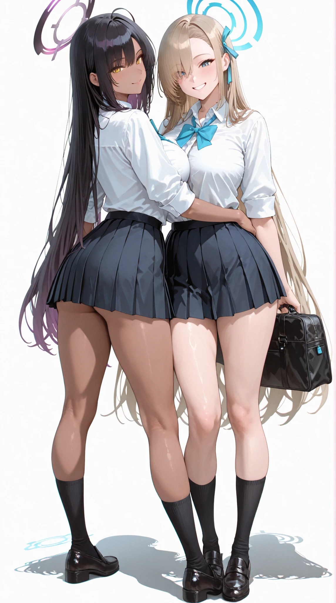 (((masterpiece, Highest quality, High resolution, 超High resolution, Perfect Pixel, Depth of written boundary, 4K, RTTX 10.0))), Beautiful Anime Woman, Beautiful art style, Anime characters, ((Smooth texture, Realistic texture, Anime CG Style)), Perfect and accurate finger count、Exact number of legs、(Exact number of arms:1.0, Exact number of hands:1.0), (Perfect hands, Perfect Anatomy), Cinematic, Realistic, Extremely detailed CG, Daytime lighting, Perfect lighting, Best Shadow, The best natural light, whole body, Perfect body, バランスのとれたPerfect body, Perfectly balanced style, Soft body, Slender body, ((bangs, Reddish brown hair, Long Hair, ponytail)), ((The back view of a cute adult woman walking:1.8)), (Sexy and cute light blue underwear:1.3), (Stylish shiny light blue satin full back panties, Side-tie full-back light blue panties, Light blue panties with lace trim:1.3), (Light blue micro lace satin bra:1.3), (Knee-high socks:1.3):1.5), (Embarrassed expression:1.5), blush, (School corridor, Corridor with windows, Long corridor, In the background, there are many male students walking., The boys are paying attention to the girls:1.7), naked, In underwear, Only bra, panties and knee socks, School shoes, Angle from the rear, A close-up angle of a butt in light blue panties