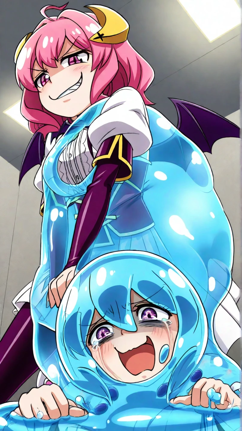 ((highest quality)), ((masterpiece)), (detailed), (Perfect Face)、The woman is Sailor Alien Mercury, wearing an alien dress, has short blue hair, and her body is completely alien. The woman is pregnant.、The woman happily embraces the powerful alien king and has sex with him, inserting his genitals into her vagina and ejaculating a large amount.