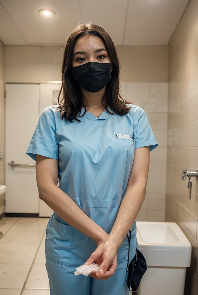 nurse woman, blue hospital gown