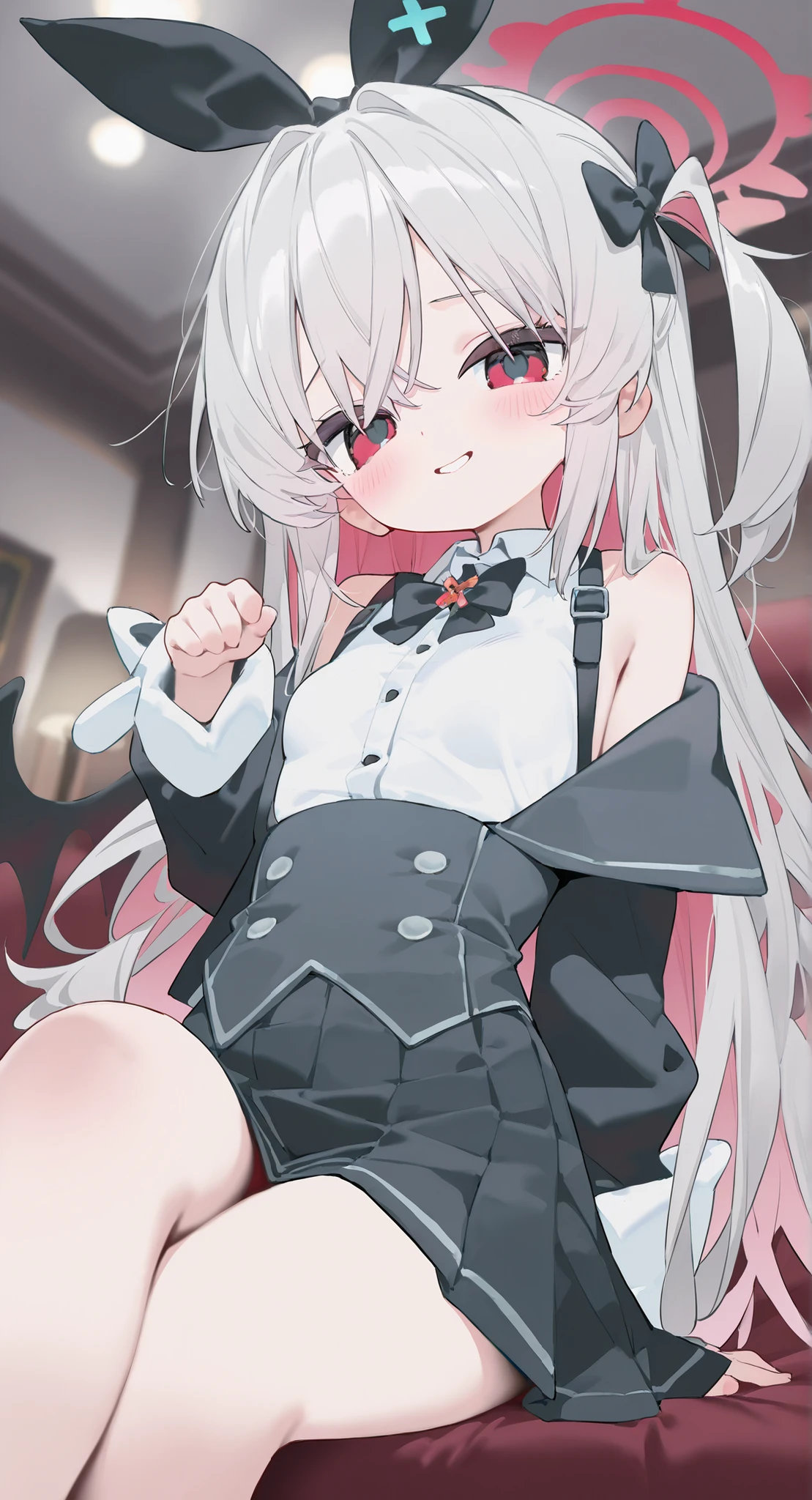NSFW, Mutsuki, Mutsuki_Blue_Archive, long hair, white hair, smug, flat breasts, small breasts, nurse outfit, teasing, giggle, sex, penis, vagina, sexual, moan, blush, body press
