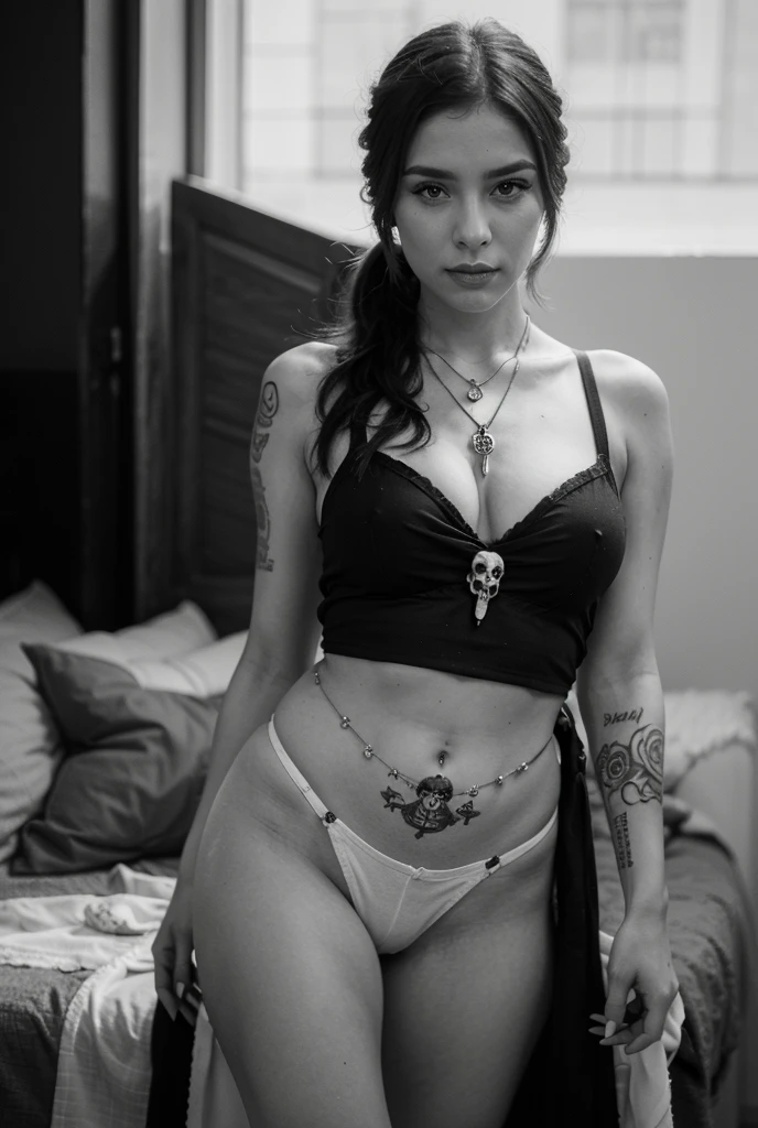 pregnant 30 year old, tattoos, extreme piercing+++, (pierce nipples)+++, pierced pussy, pierced lips, pierced ears, pierce belly button, tied up, chained up, full length body picture, slave like