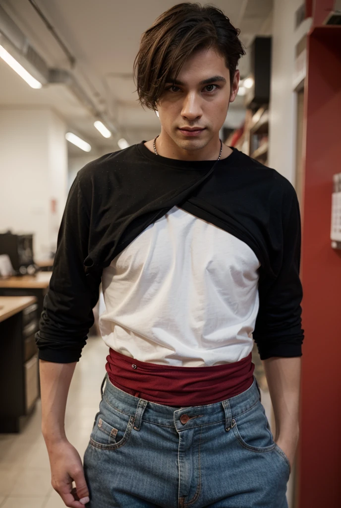 Boy lifts his shirt 