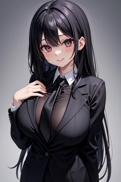 Sexy woman in a black suit tie smile