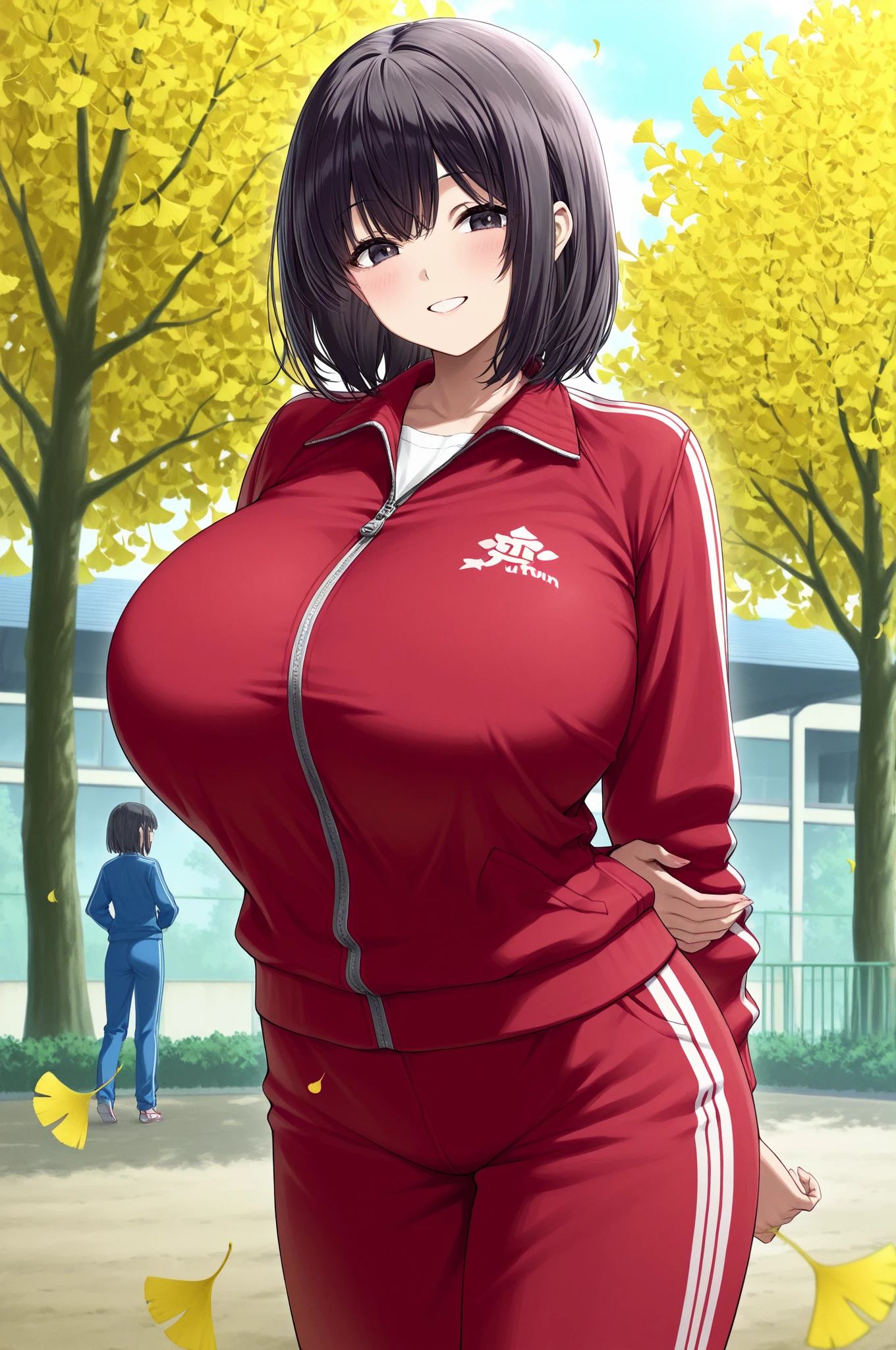 (masterpiece, highest quality:1.2), sharp focus,
shiny skin, 1 girl, alone,
yuina, brown hair, short hair, bob cut, center flap bangs, dull bangs, big breasts,(huge breast),(round breast),(thin waist),brown eyes, we say,
cowboy shot, lake, evening, bend, Gym suit, crown, beret,embarrassing,blush,emphasize the chest,troubled face,shirt tucked in