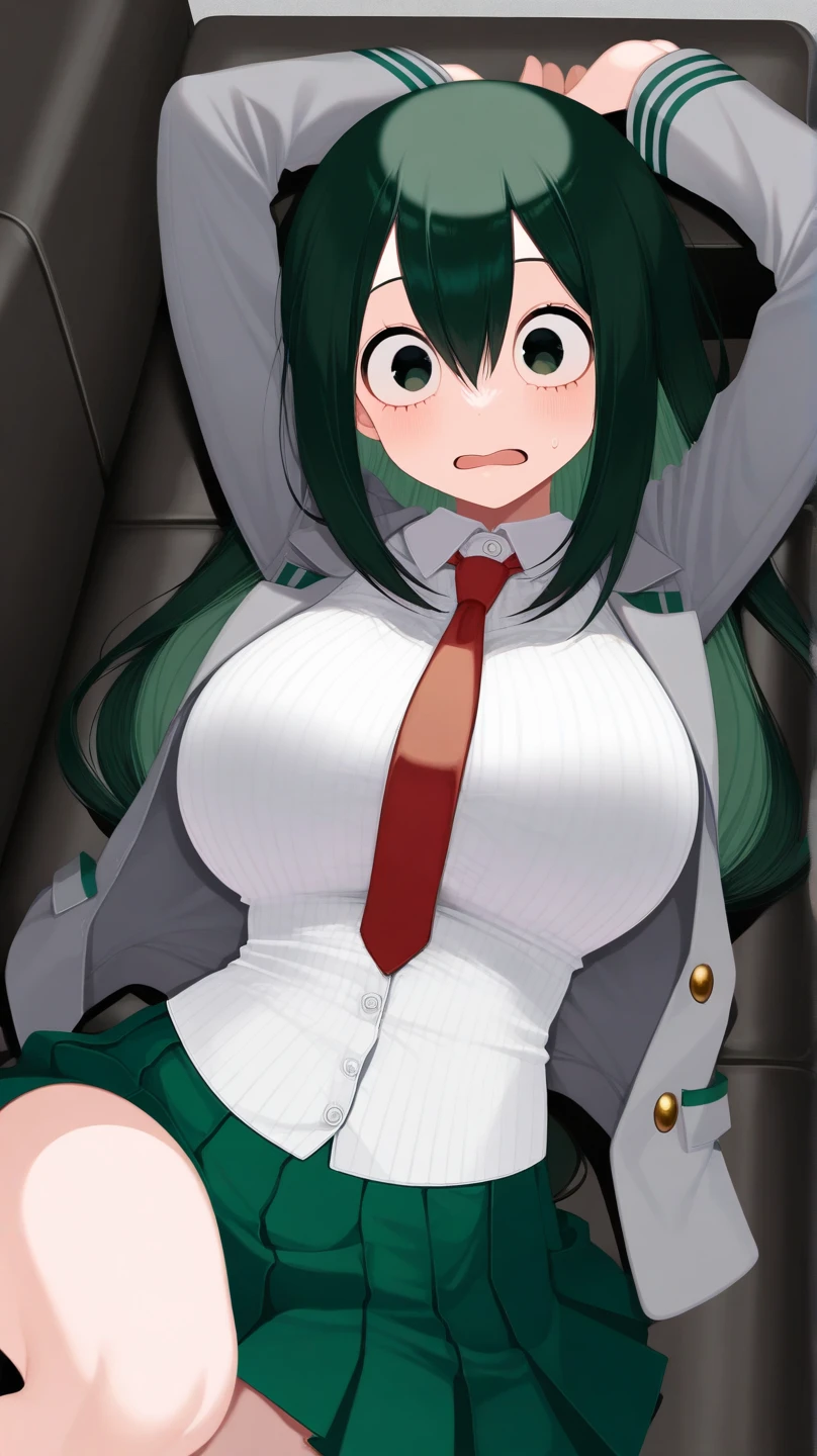 best quality,ultra-detailed,high resolution,extremely detailed CG,perfect anatomy,detailed,cinematic lighting,beautiful detailed eyes,ultra high res,(35 years old:1.4),(One adult woman:1.5),(milf:1.9),milf,gleaming skin,oil skin,(huge breasts:1.1),skindantation,sweat,humid,clothed,curvy,blue red pink white green purple,(sweat:1.2),(from below:1.5),cowboy shot,Mayumi Saegusa,nsfw,(school uniform:1.5),(skirt lift:1.4),(special occasion thong panties:1.3),cameltoe,showing off pantie,(partially visible vulva:1.3),(dripping love juice:0.8),(embarrassed,blush:1.3),(office:1.3),(bra in shirt:1.3),(closed shirt:1.5),(High quality face:1.5)