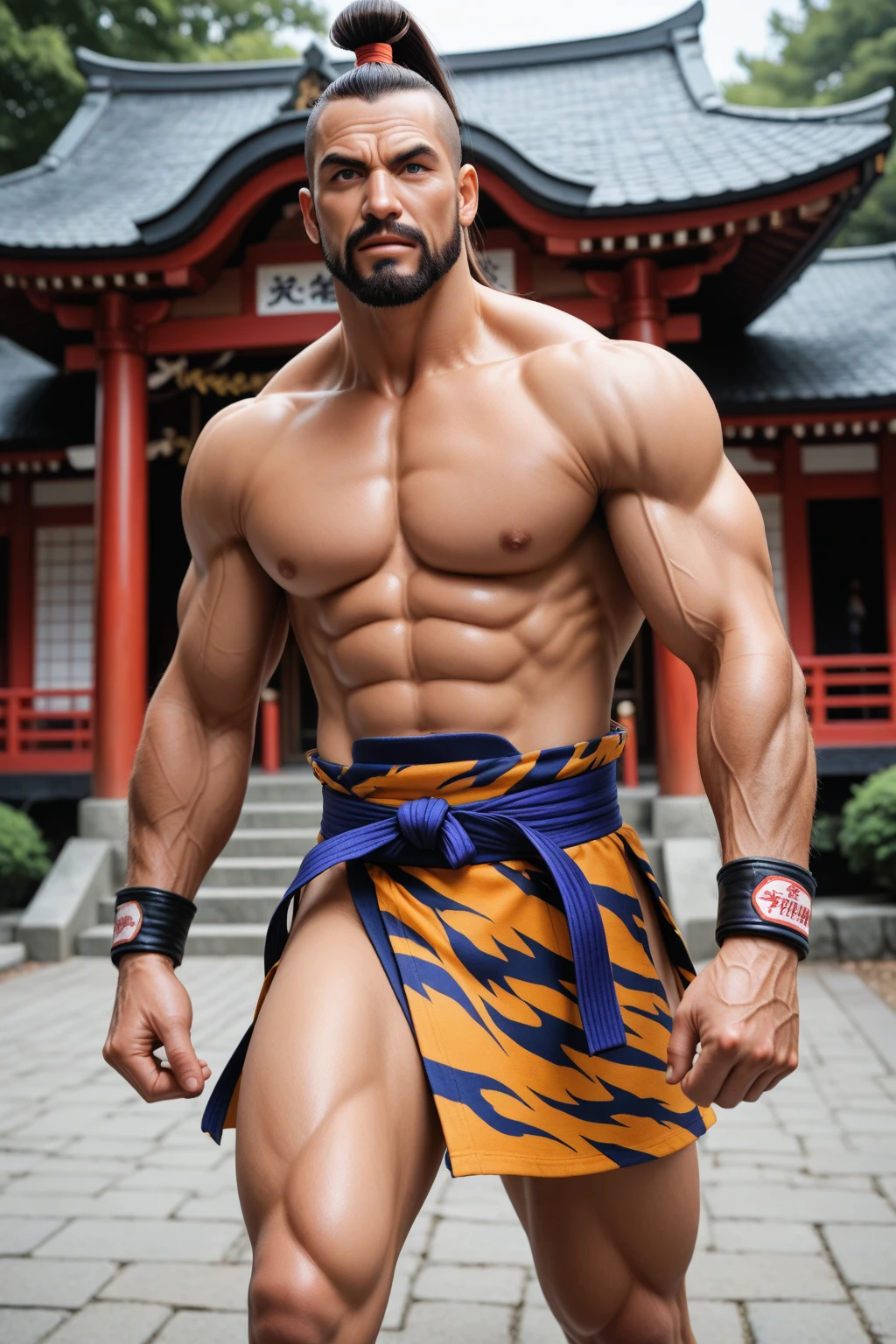 A japanese mafia fully tattooed holding a samurai,16k resolution,vivid,masterpiece,ultra realistic,perfect,3D