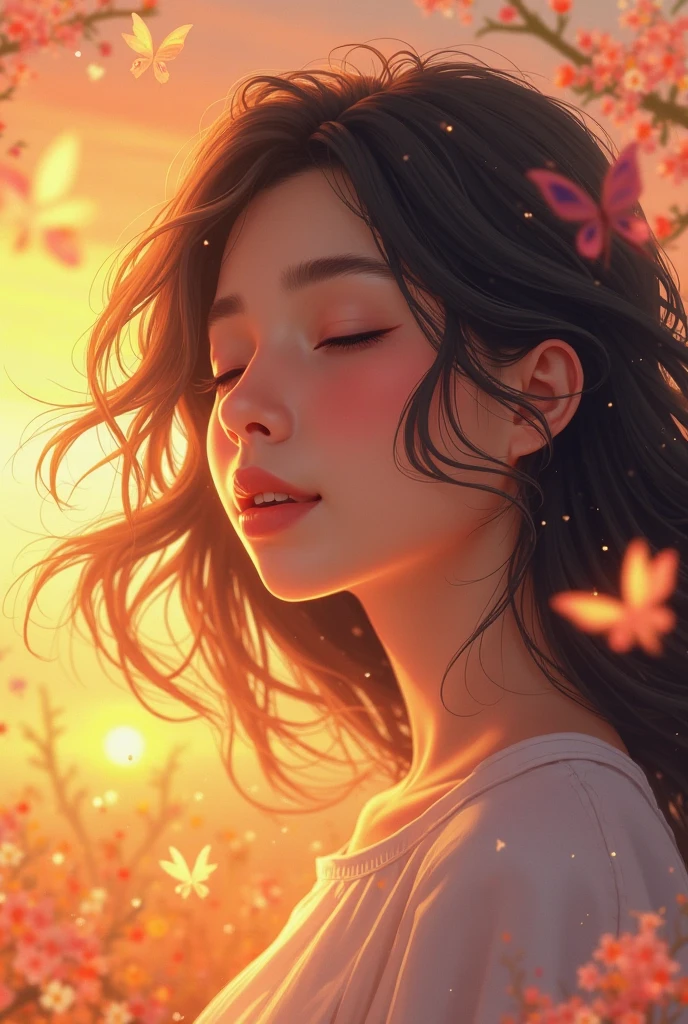 32k, Masterpiece, Highest quality, One girl, Detailed eyes, flower,Alstroemeria, White and orange style,A dreamy, romantic piece,Pale purple, Mysterious Leaves,A playful arrangement,Fantasy,High Contrast,Ink strokes,explosion,Exposure, Impression of white and orange tones,Abstract,((Watercolours by John Berkey and Jeremy Mann )) Brush strokes,Negative Space, Tyndall effect,