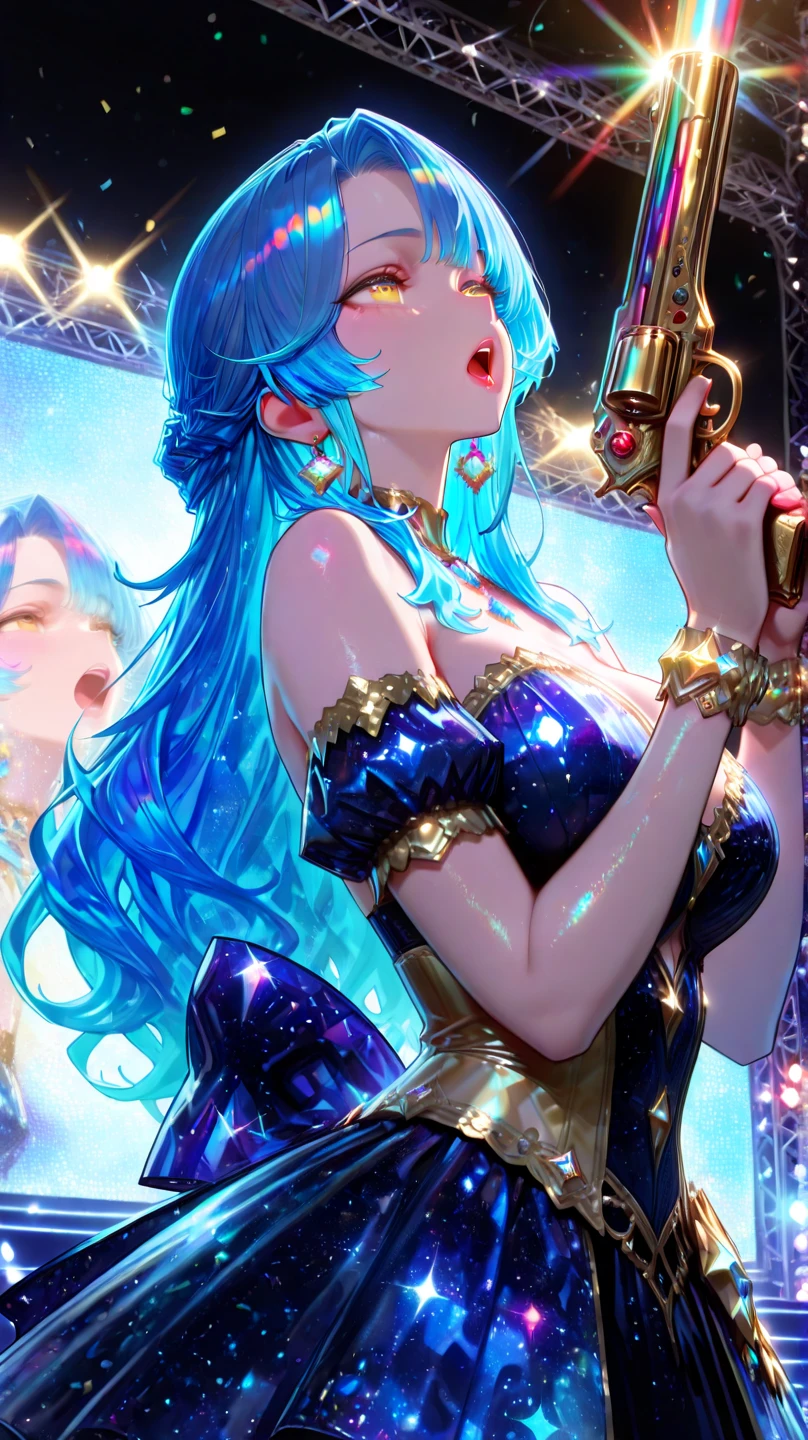 ((Finest quality)),(超A high resolution),(ultra-detailliert),(Meticulous portrayal),((Best Anime)),(Finest works of art),(Ultra-Precision Art),(The art of astounding depiction,Overwhelming depiction:1.5),(intricate and detailed art:1.6), (1 adult female:1.5),punk fashion:1.8,(colourful hair:1.6),Clear facial features:1.5,Slender Body 1.8, (fancy dance hall:1.6),(mirror ball:1.5), Noisy:1.6
