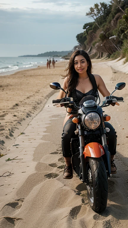 A farmer rides a motorbike in agricultural scenery