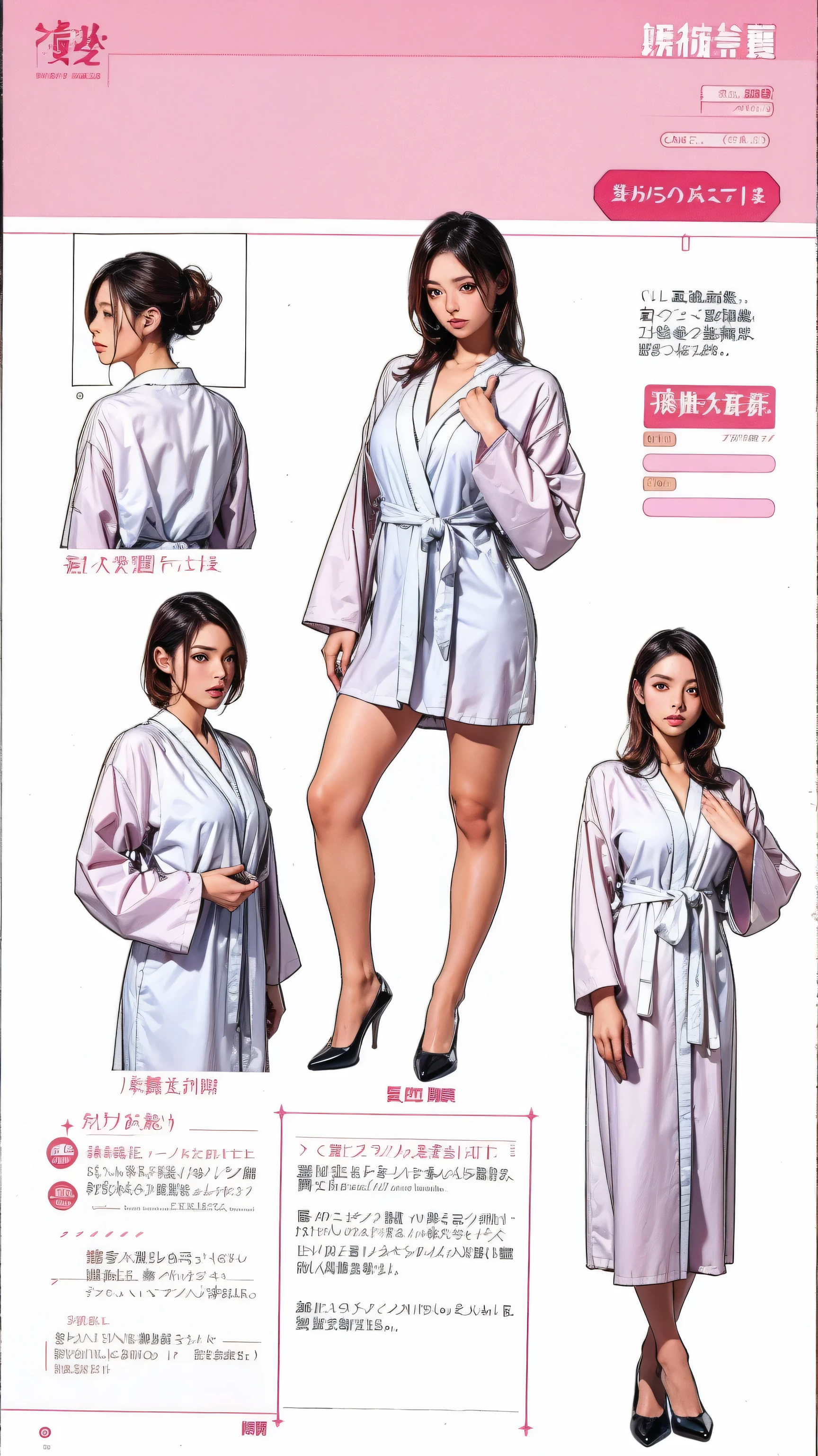 ((masterpiece)),(((Highest quality))),((Character design sheet)),Thin thighs,Long legs,20 year old Japanese woman,Brown thin hair, Short hair with side waves,Medium bust size,A very kind smile, Red lace panties:1.5,Wearing a white shirt,I'm not wearing a skirt:1.5,