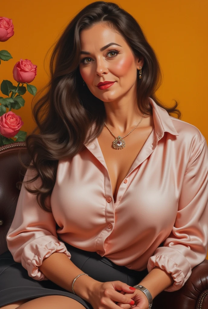 nsfw,8k,ultra-detailed,best quality, masterpiece, ultra high res, (photorealistic:1.4), RAW photo,looking at viewer,(1mature woman:1.1),40year-old,(Lines and wrinkles:1.0),laugh lines,(facial wrinkles:1.1),,cabaret,(nightclub:1.2),hostess,(brown long dress:1.1),beautiful detailed face,Japanese people,1mature woman,makeup,(lipstick:1.1),(eyeliner:1.0),mascara,eyeshadow, glamor, large breasts:1.0,,brown hair,long hair,wavy hair,,(flower pattern_print),(),exclusive night club,siting leather sofa,champagne bottle,wine glass,full body shot,(from above),(leaning forward:1.3),chest up