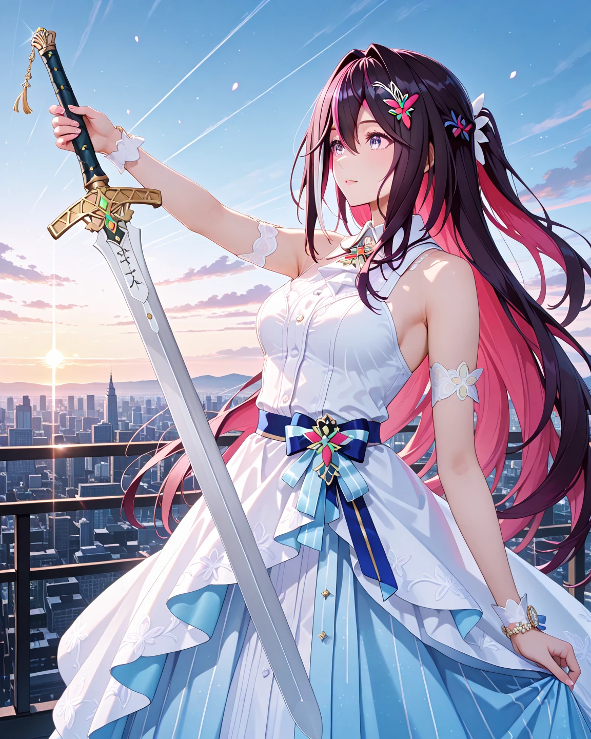 hold the sword"AZki"&"and the sky",is fighting"AZKi"&"and the sky"