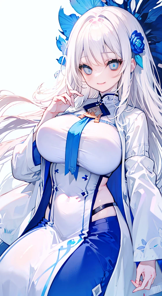 white nurse uniform of the miniskirt length, super high image, super detail, super high resolution, anime, manga, illustration, intelligent beauty, white glossy short wavy flowing layered messy hair, blue big sparkling sharp eyes, red alluring moist thick lips, ecstatic expression, amorous expression, seductive look, large breasts, under boob, side boob, great proportion, perfect proportion, slender, full body, dark blue lace bra and thong panty, black knee high socks, thighs, lingerie, transparent, professional lighting