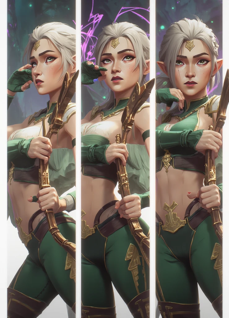 Character Design Sheet , a gorgeous woman, different races, elf, human , character reference sheet, character turn around, gaming style, 
