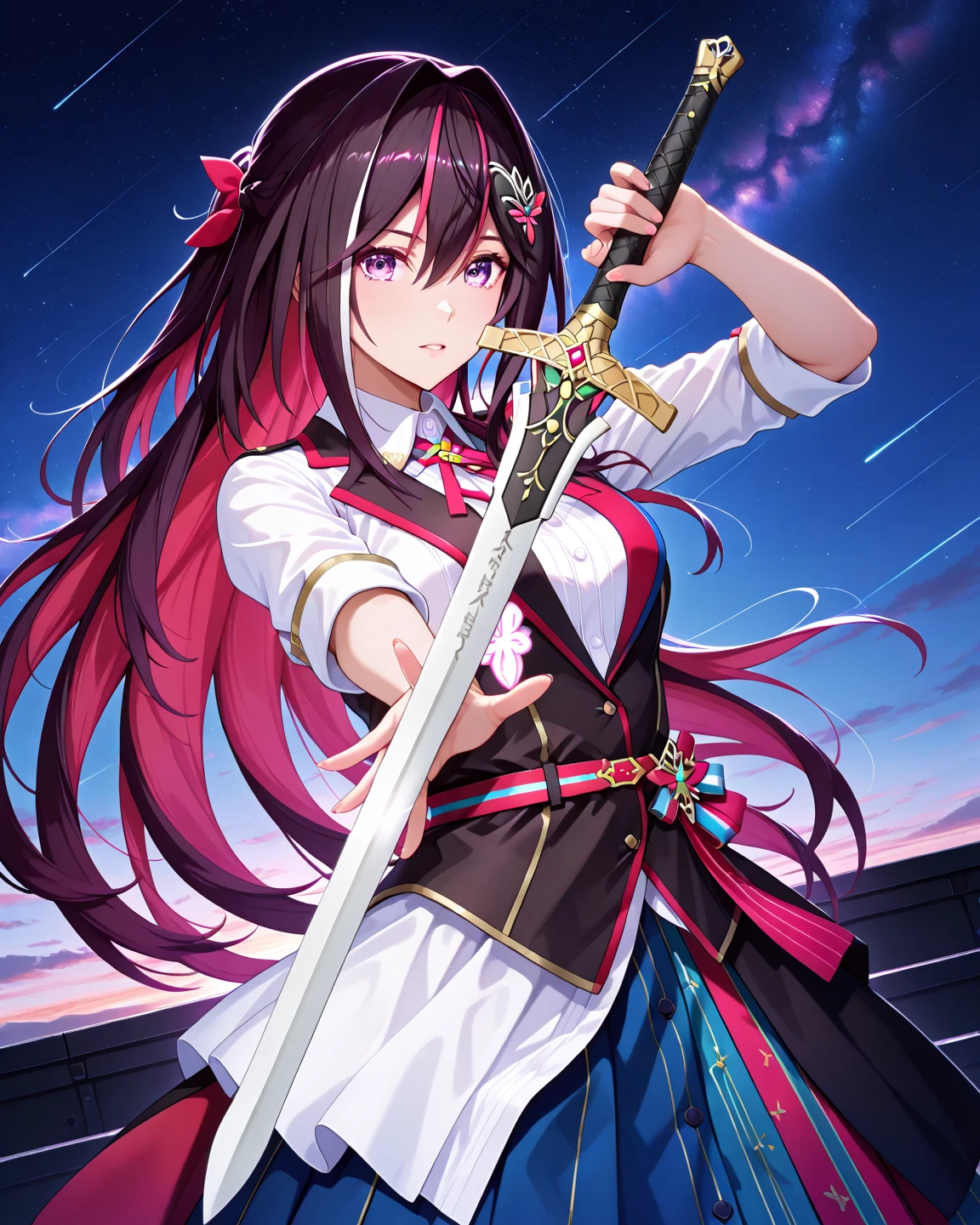 hold the sword"AZki"&"and the sky",is fighting"AZKi"&"and the sky"